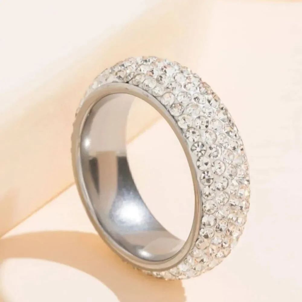 Titanium Ring with Mini Rhinestones - Elegance and Durability
